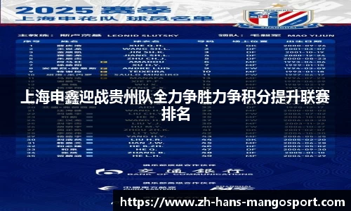 上海申鑫迎战贵州队全力争胜力争积分提升联赛排名